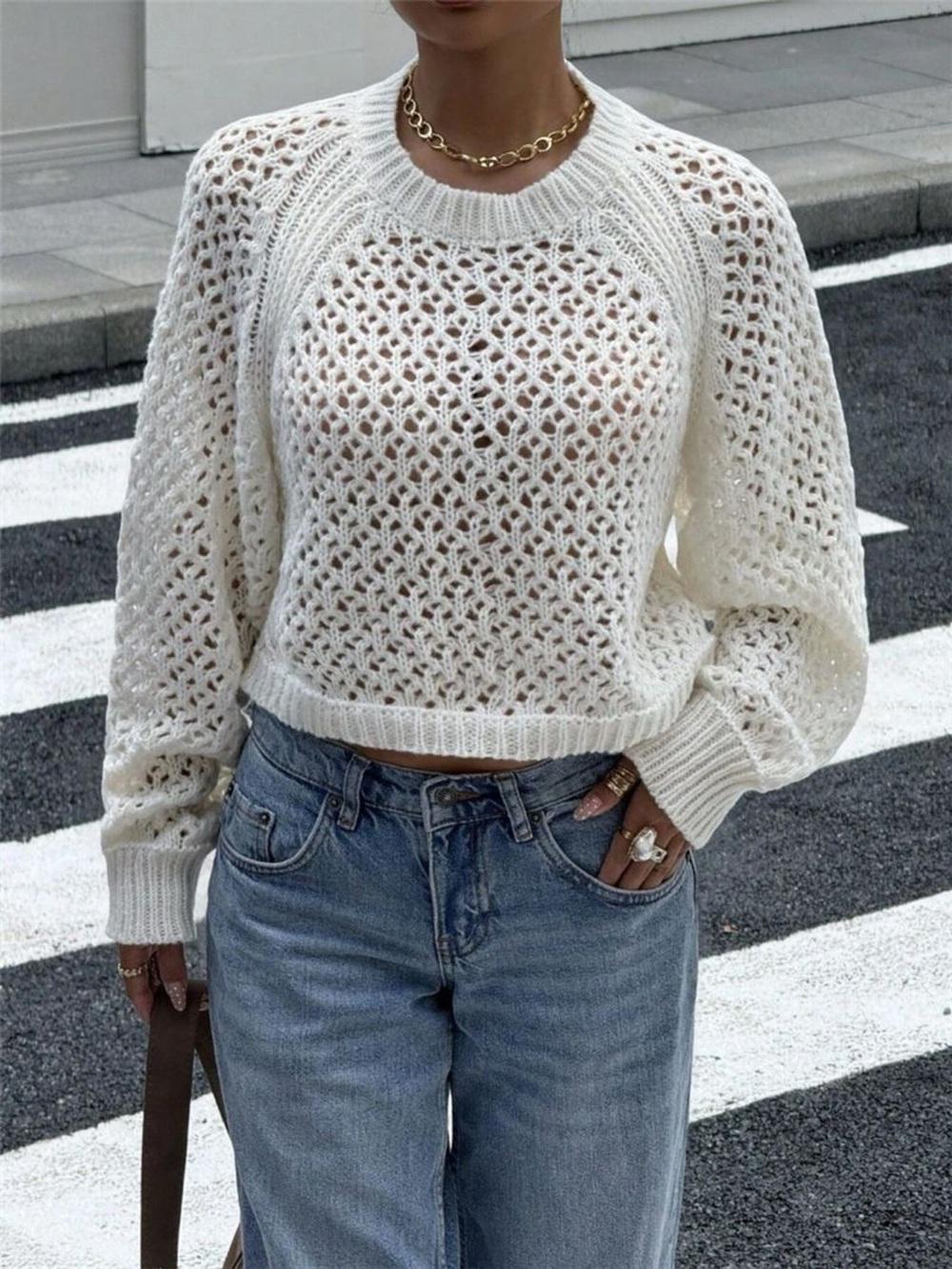 Crochet Knit Raglan Sleeve Sweater